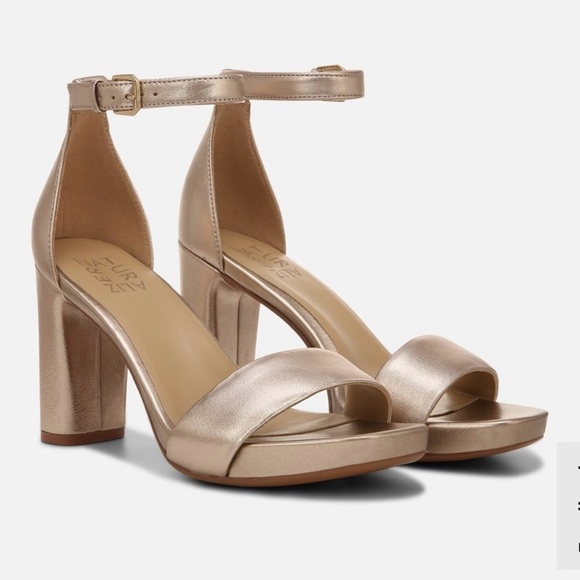 Naturalizer Joy Dress Sandal In  Metallic Gold Ankle Strap Heels - Picture 1 of 7